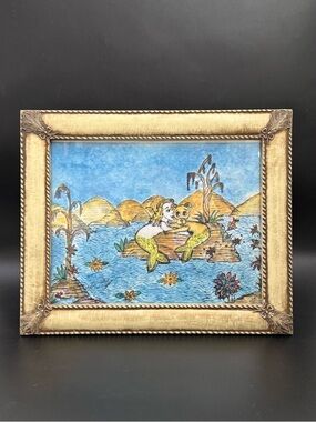 Joseph Pollakoff “Mermaid Kissing Merdog” Whimsical Print Art in Frame 10X12